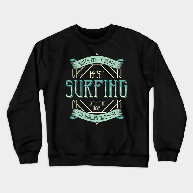 Surfing Santa Monica Beach California Crewneck Sweatshirt by ShopCulture